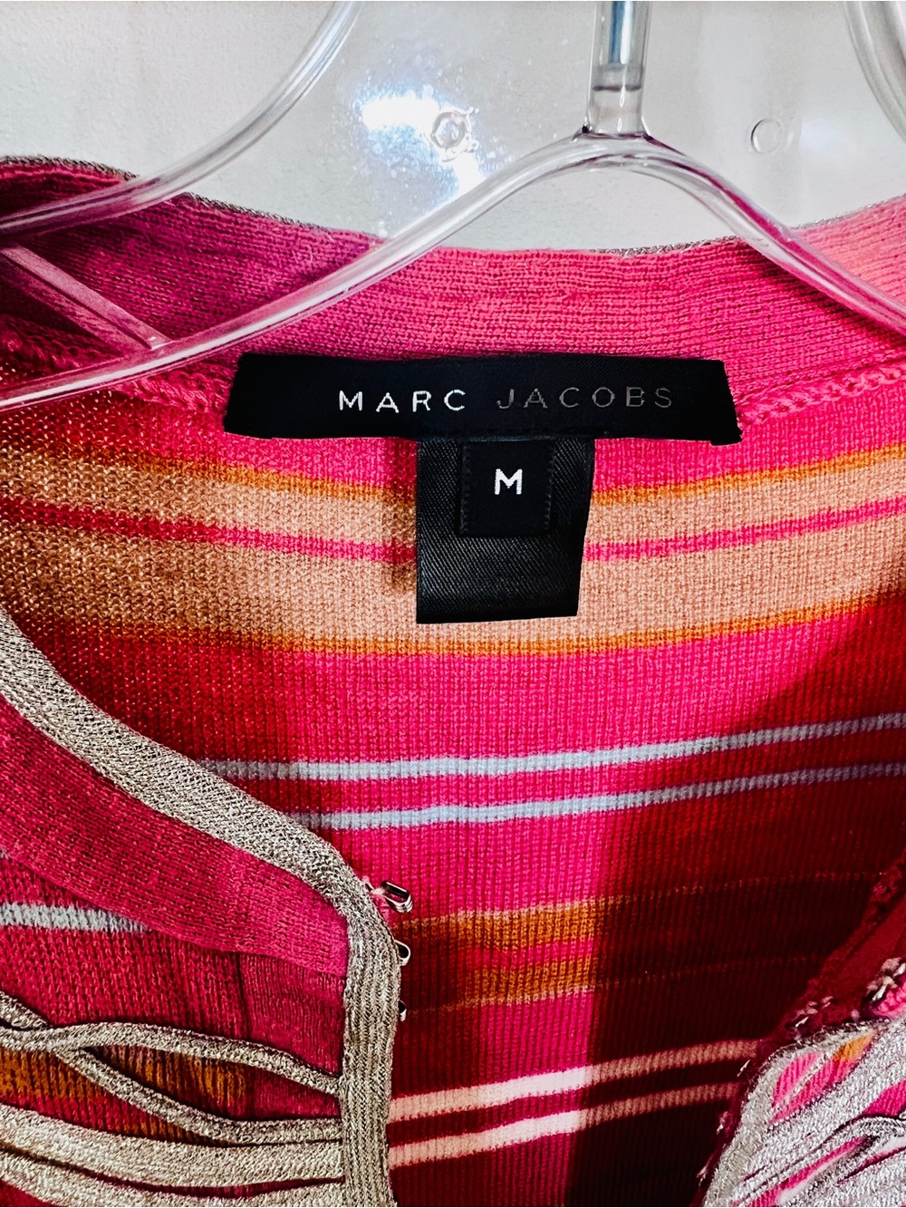 Marc Jacobs Military Style Knit Cardigan Striped Metallic Trim Statement Jacket